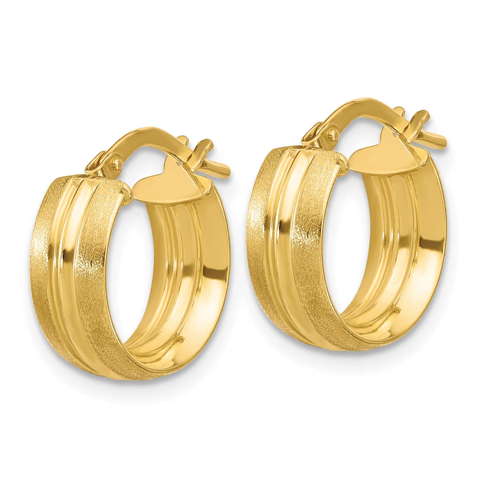 14K Polished and Satin Round Hoop Earrings Secondary image