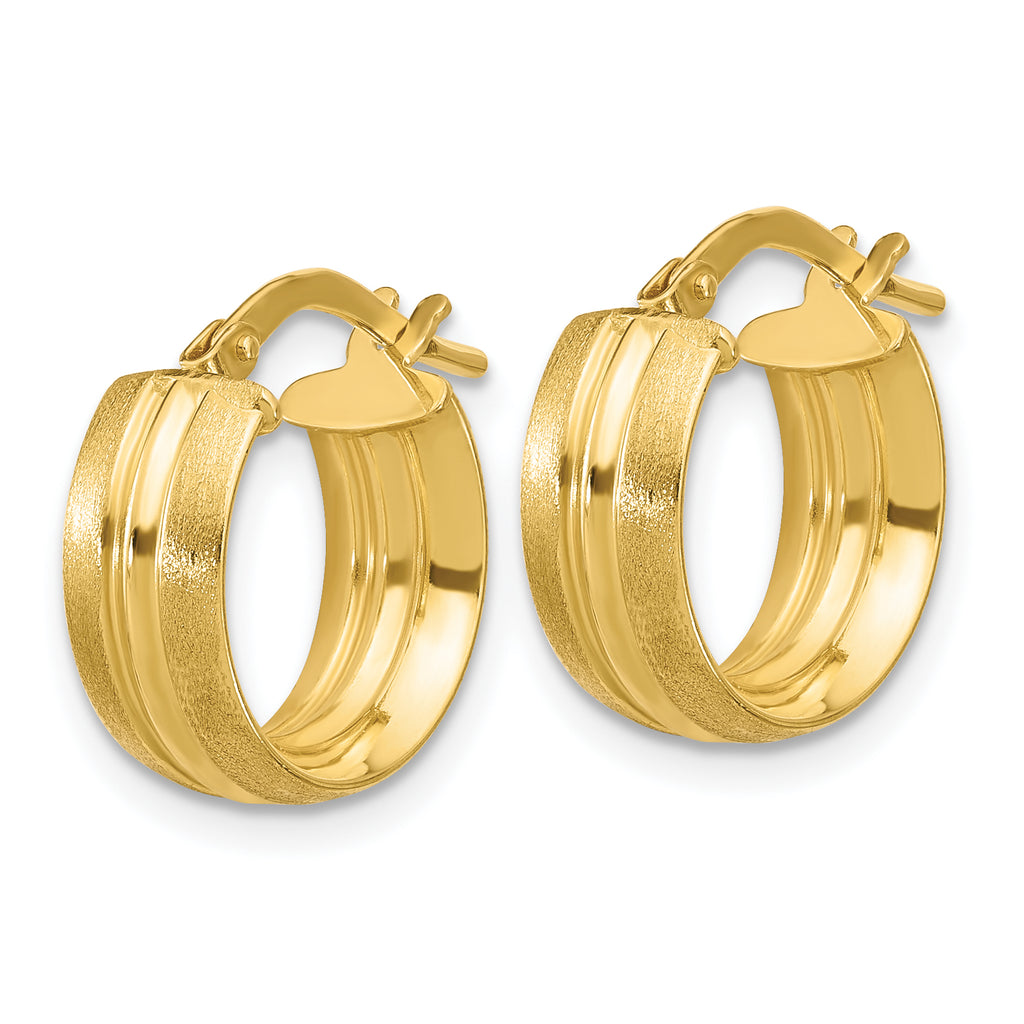 14K Polished and Satin Round Hoop Earrings