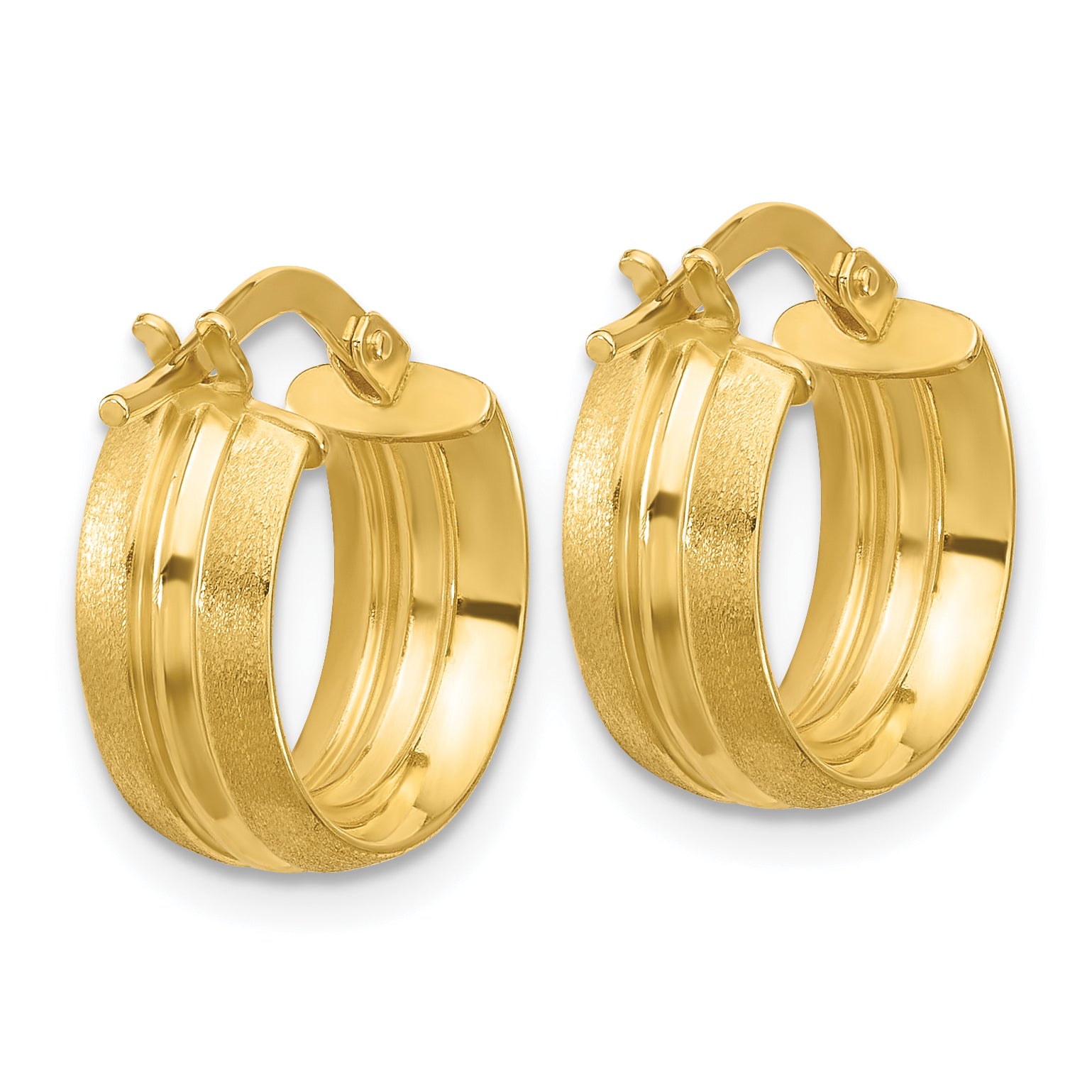 14K Polished and Satin Round Hoop Earrings