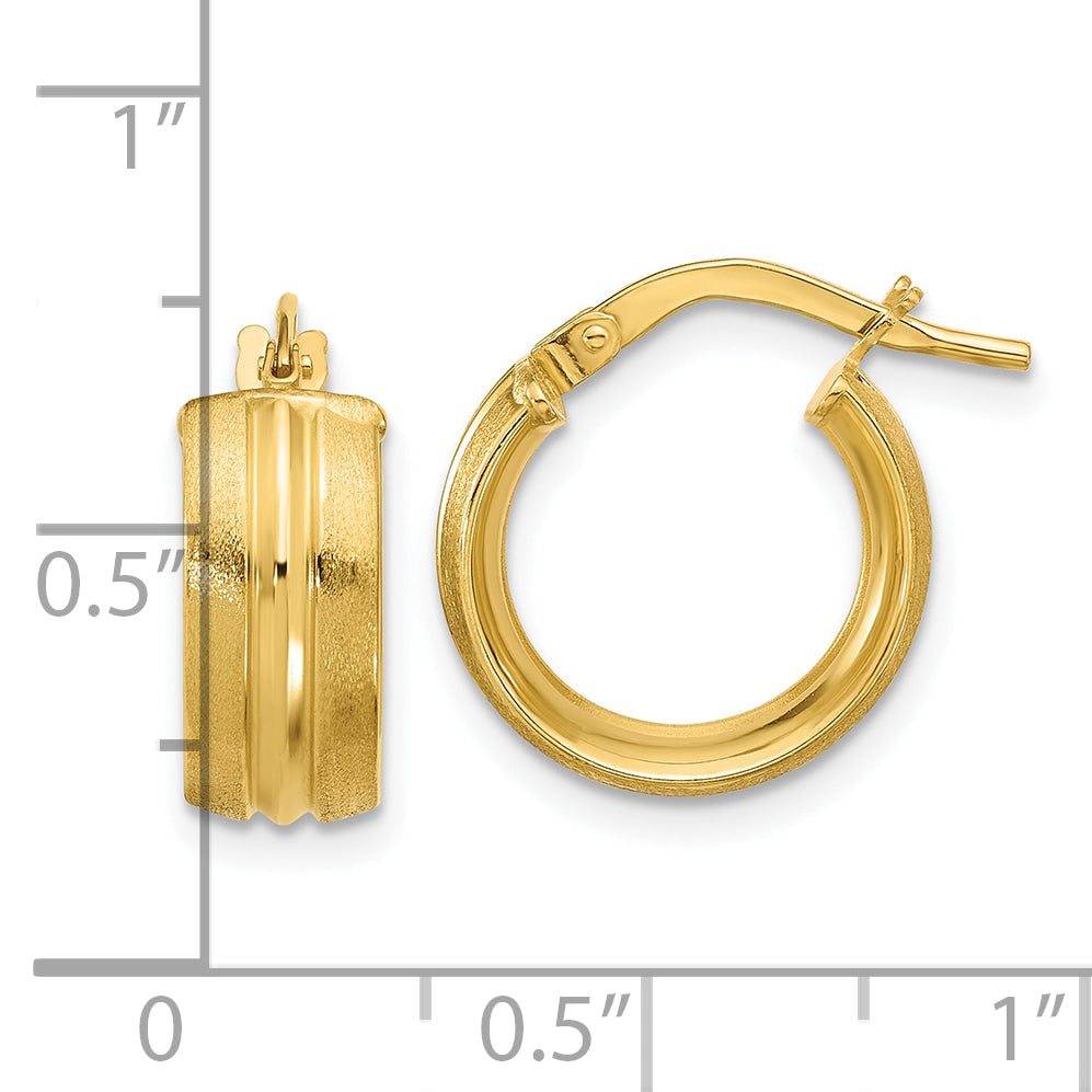 14K Polished and Satin Round Hoop Earrings