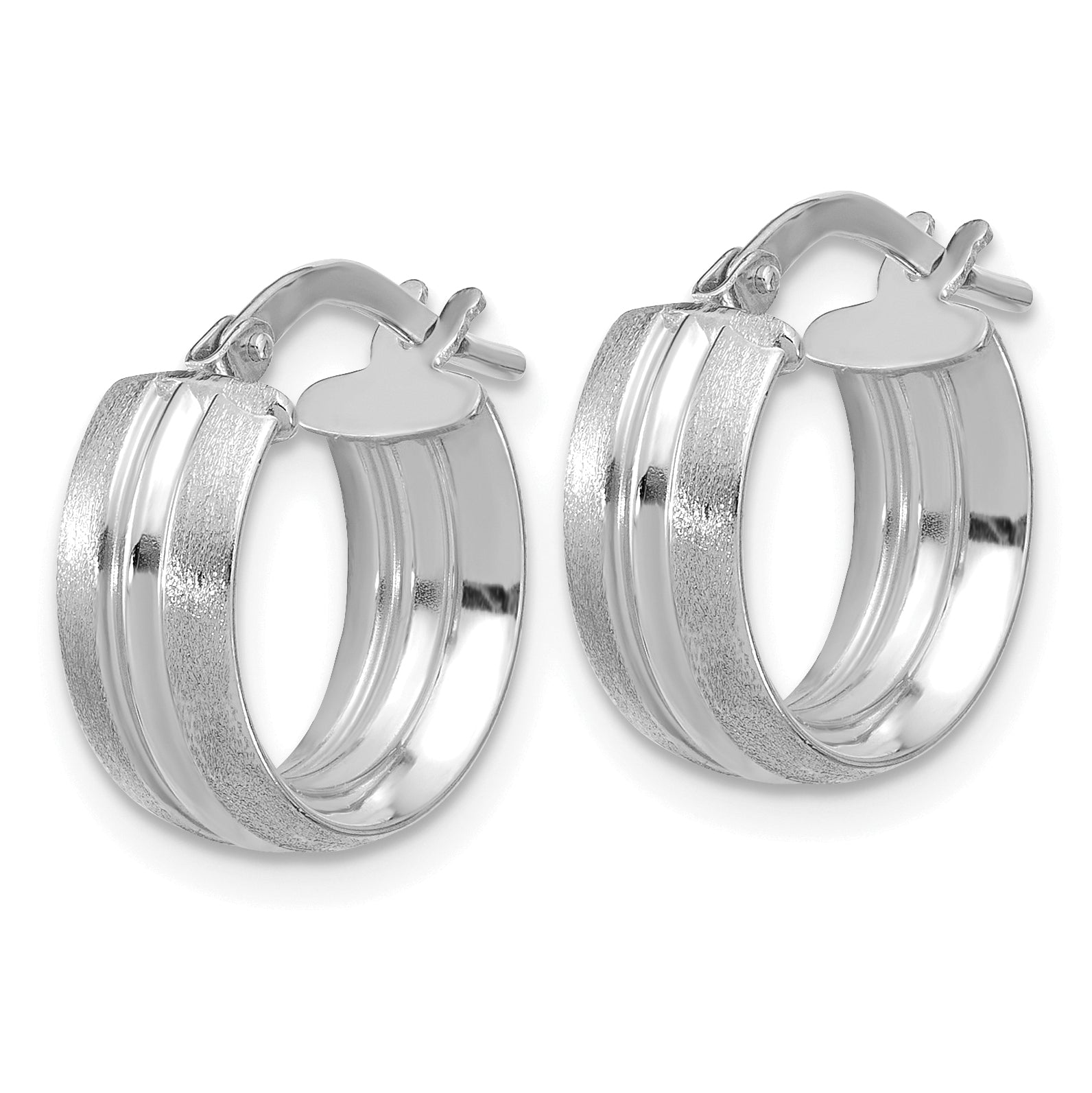 14K White Gold Polished and Satin Round Hoop Earrings