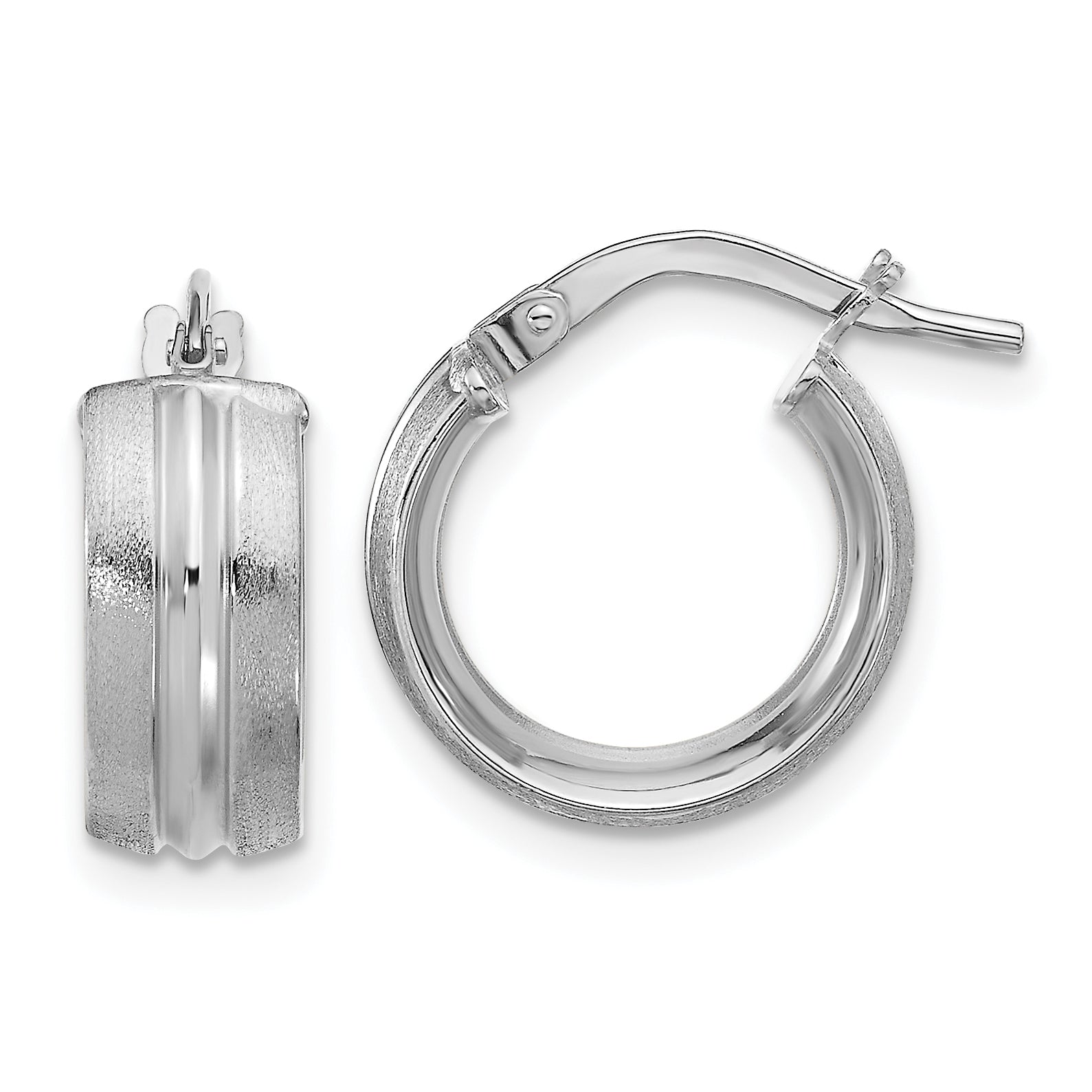 14K White Gold Polished and Satin Round Hoop Earrings