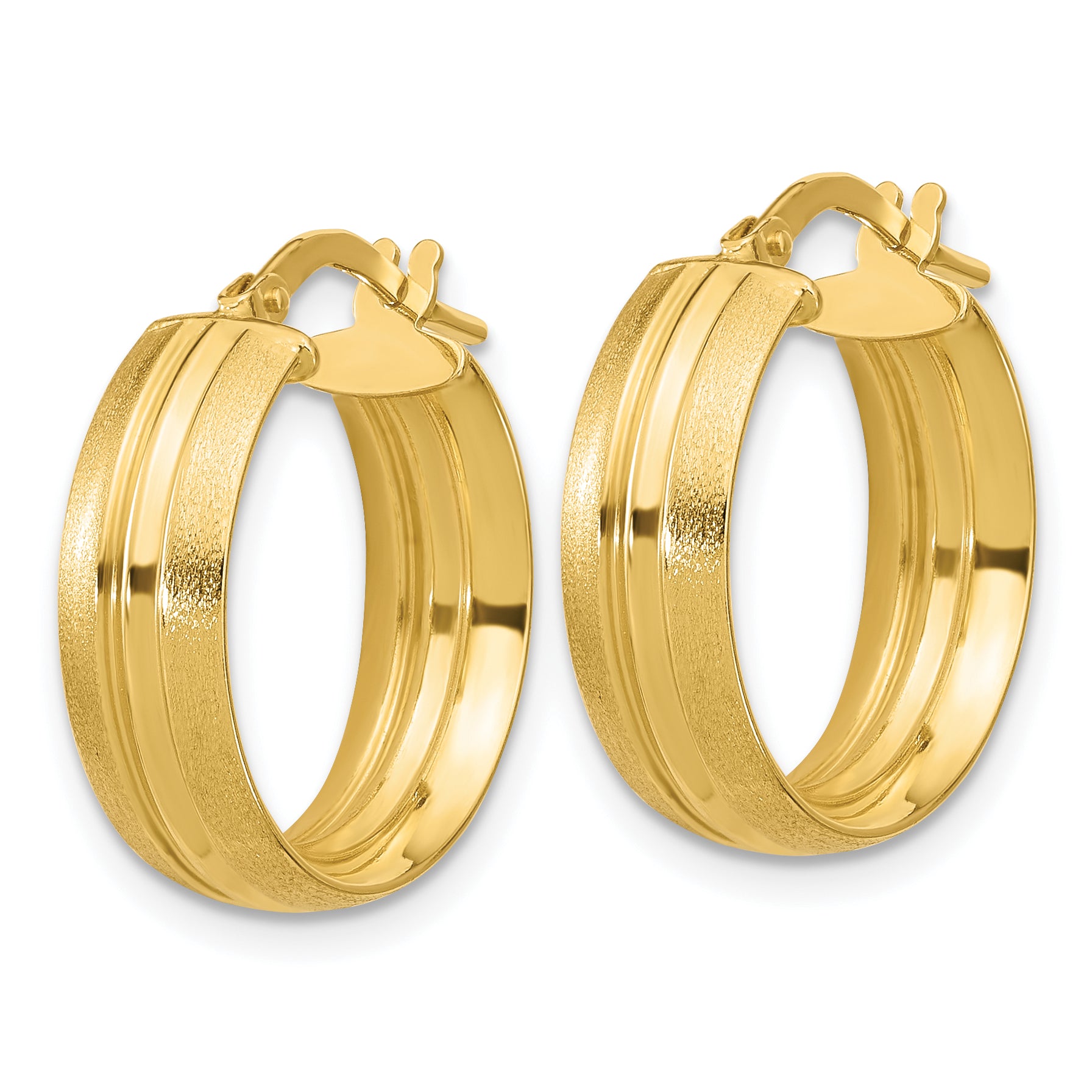14K Polished and Satin Round Hoop Earrings Secondary image