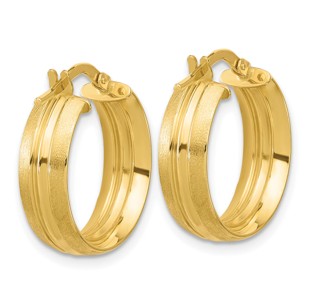 14K Polished and Satin Round Hoop Earrings