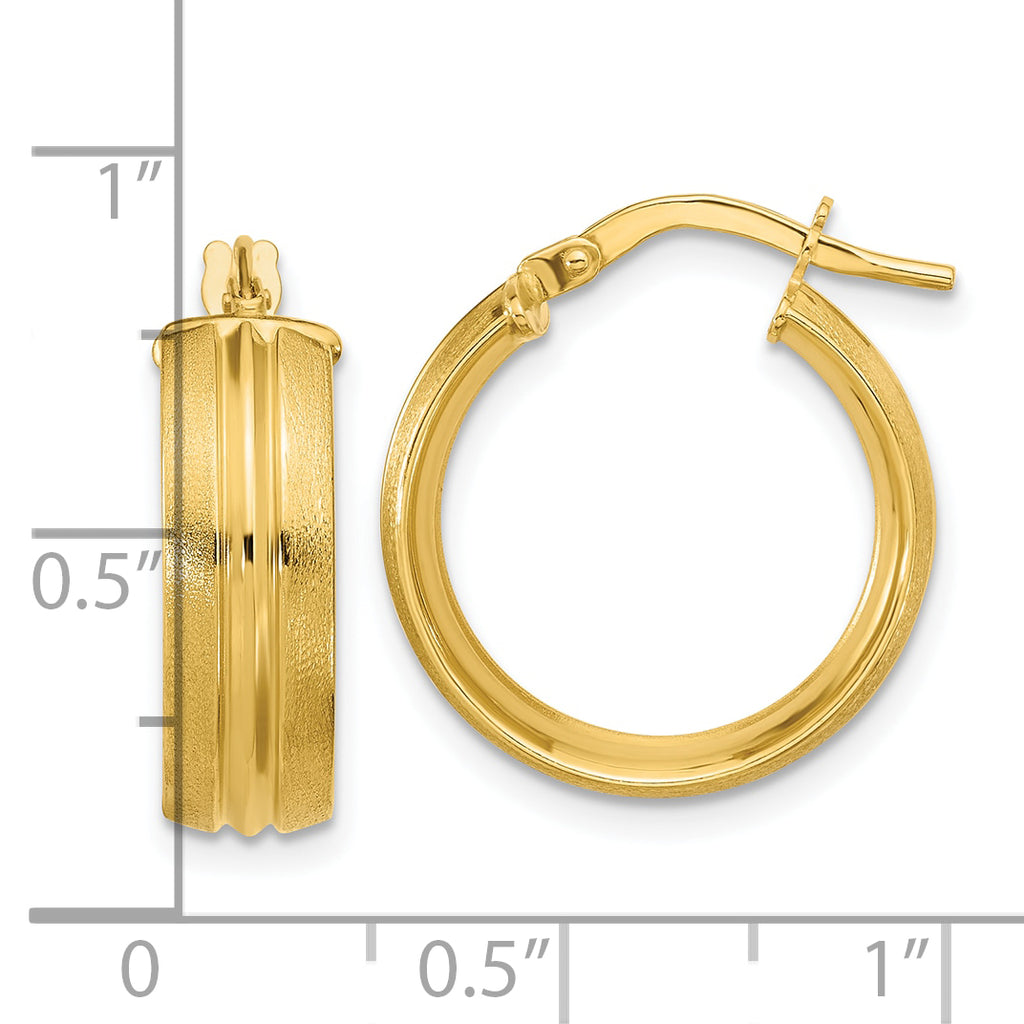 14K Polished and Satin Round Hoop Earrings