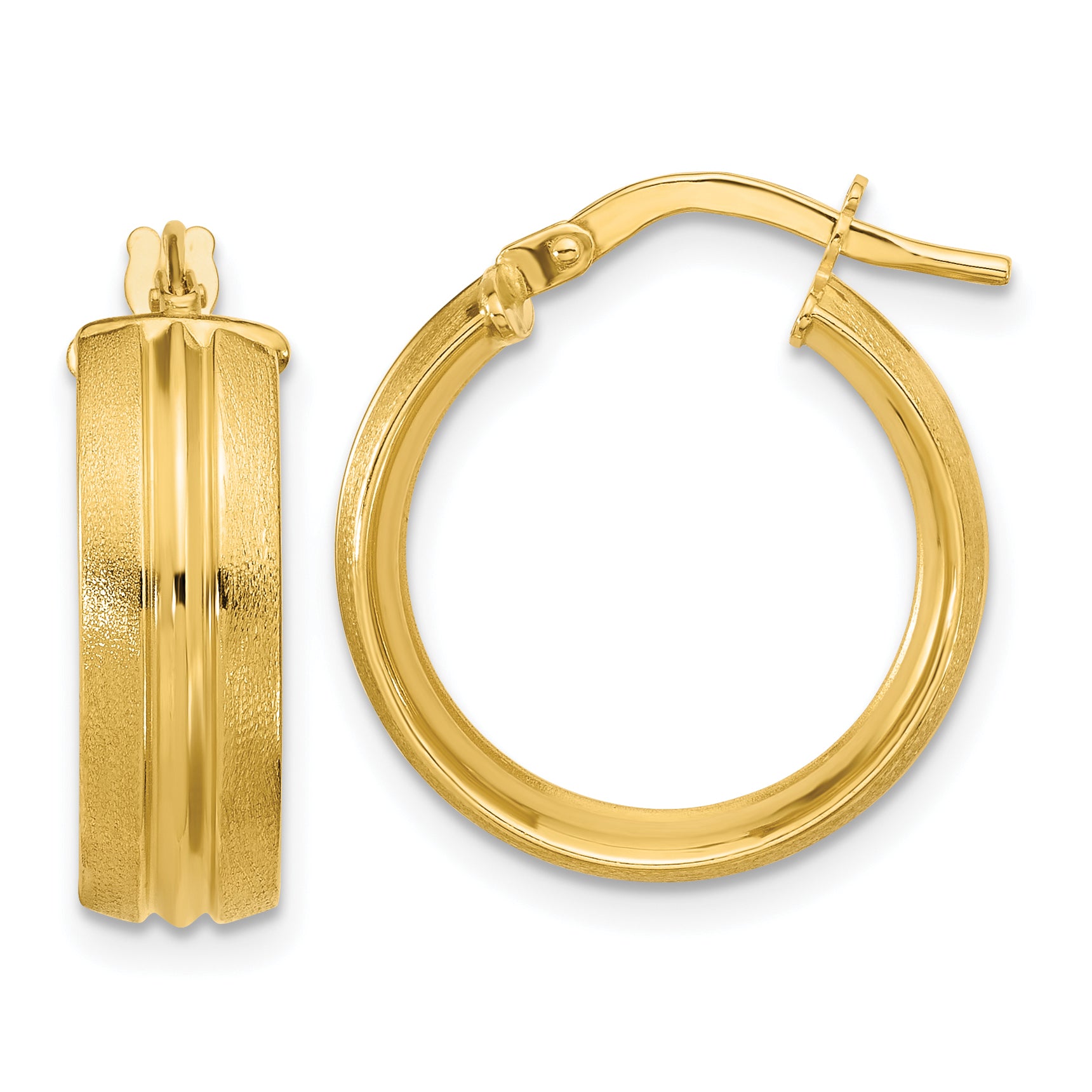 14K Polished and Satin Round Hoop Earrings Main image