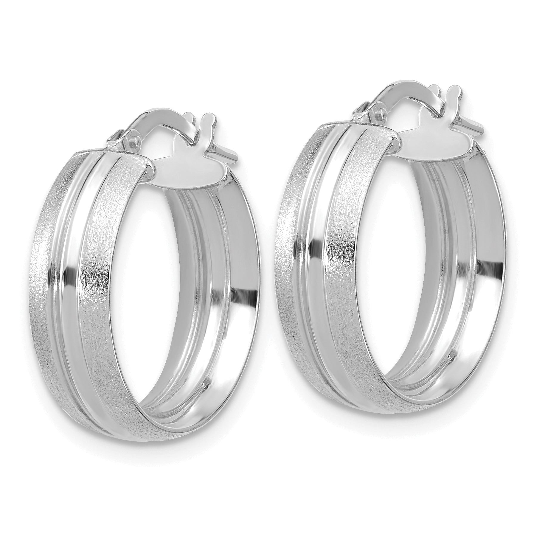 14K White Gold Polished and Satin Round Hoop Earrings