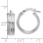 14K White Gold Polished and Satin Round Hoop Earrings