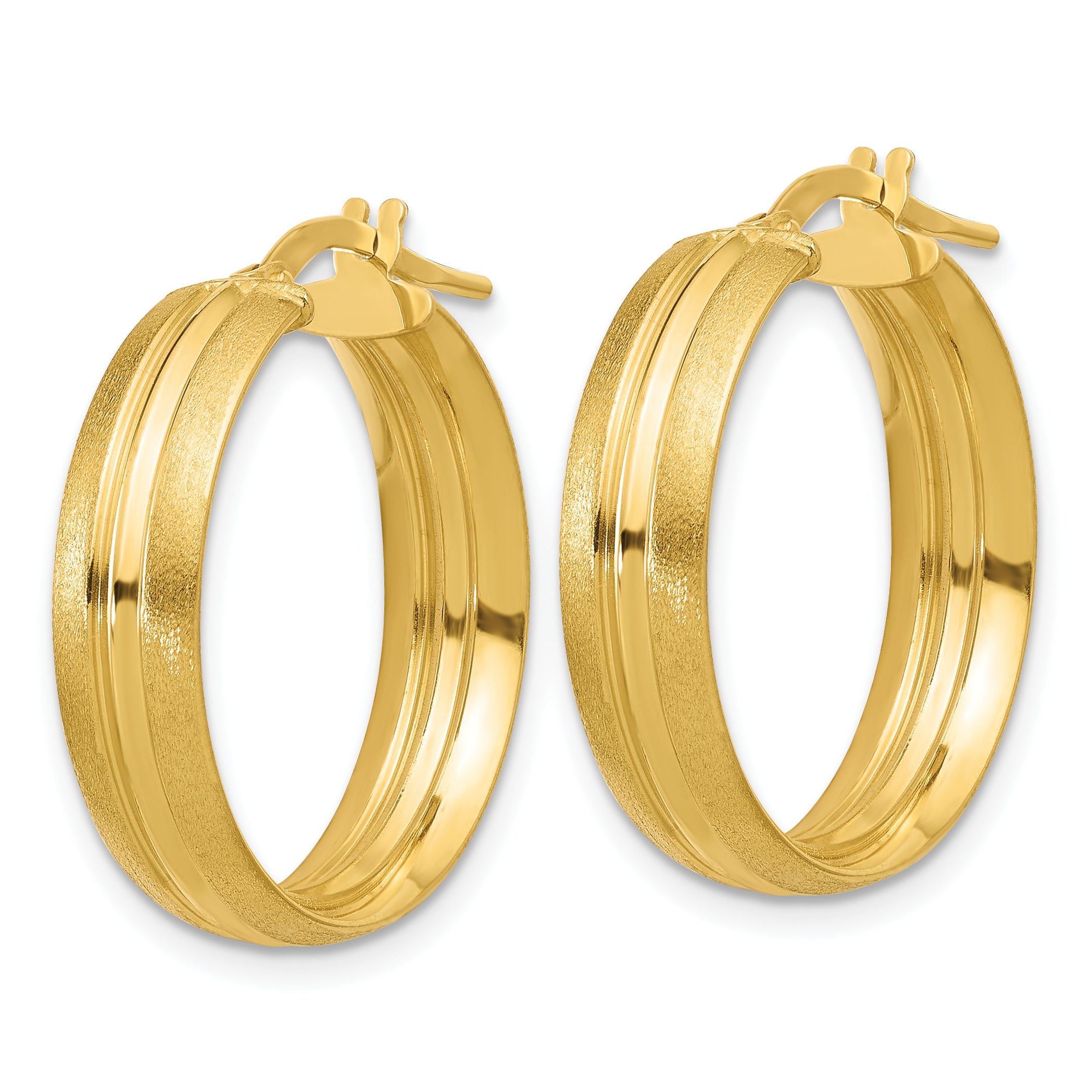 14K Polished and Satin Round Hoop Earrings