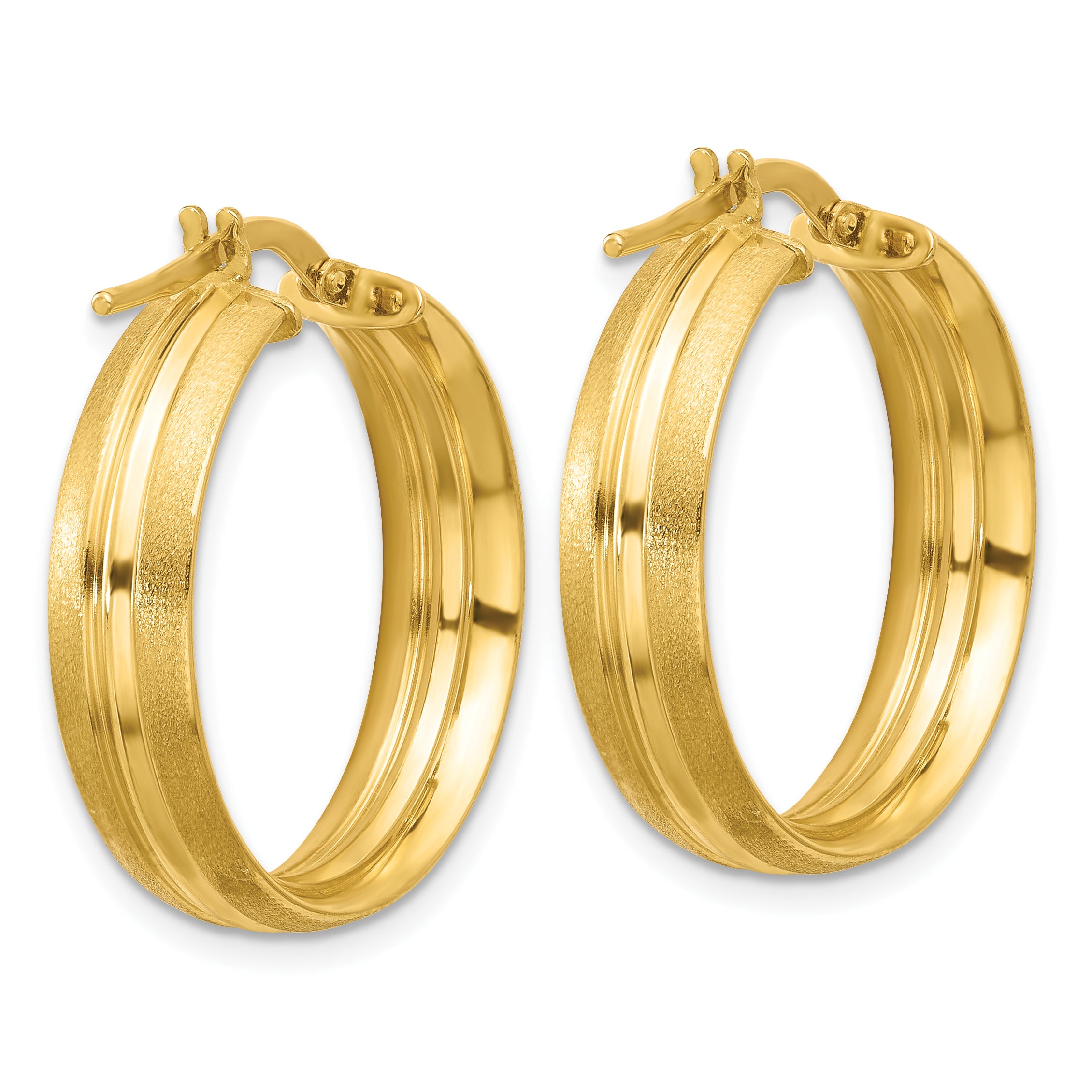 14K Polished and Satin Round Hoop Earrings