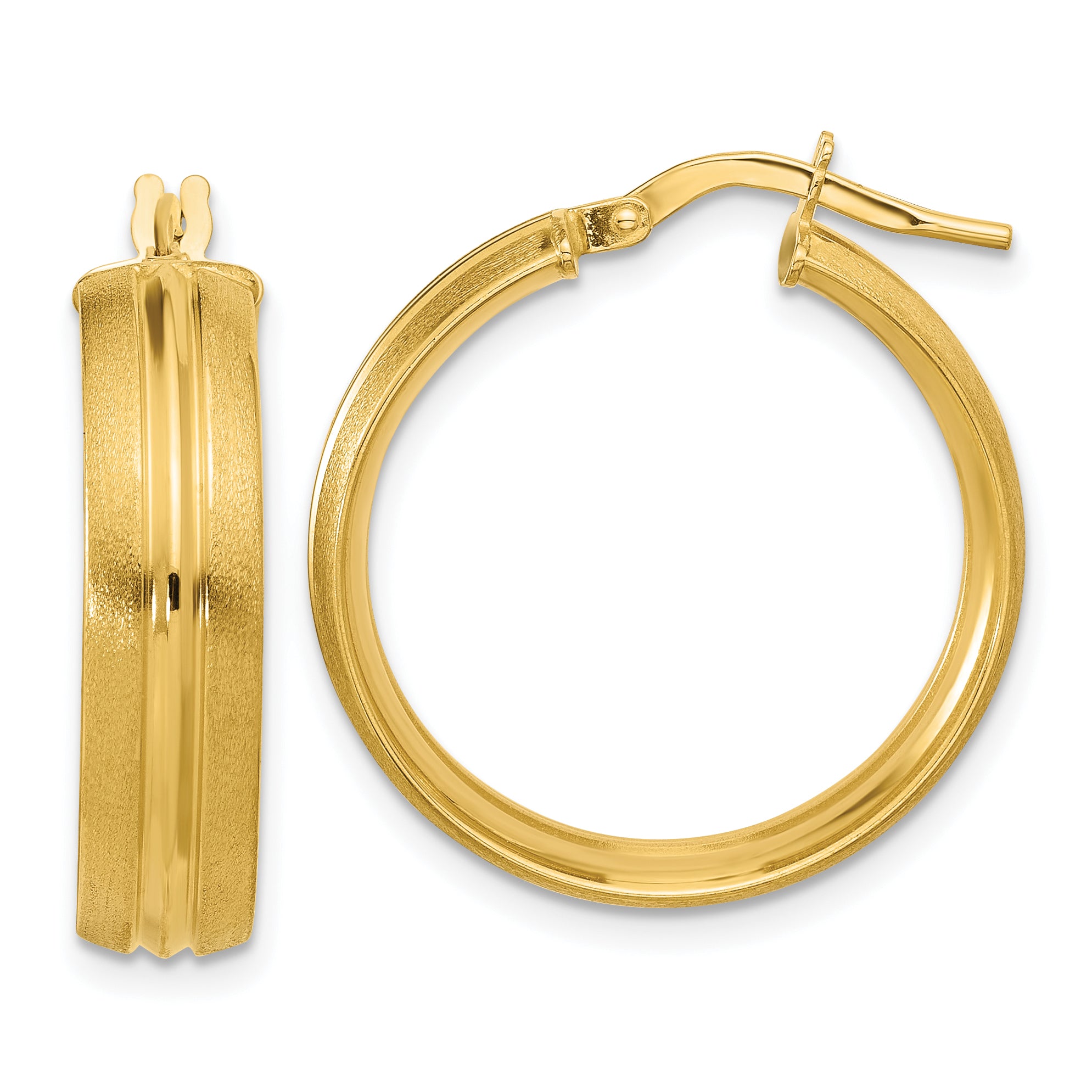 14K Polished and Satin Round Hoop Earrings Main image