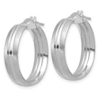 14K White Gold Polished and Satin Round Hoop Earrings