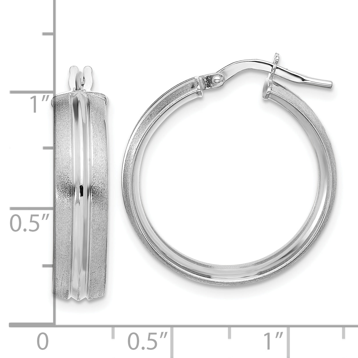 14K White Gold Polished and Satin Round Hoop Earrings