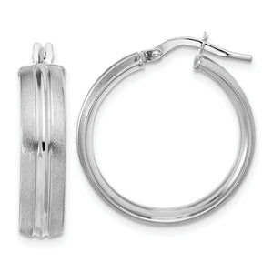 Round Hoop Earrings in 14K White Gold, 20mm Satin & Polished - Sophia Jewelers