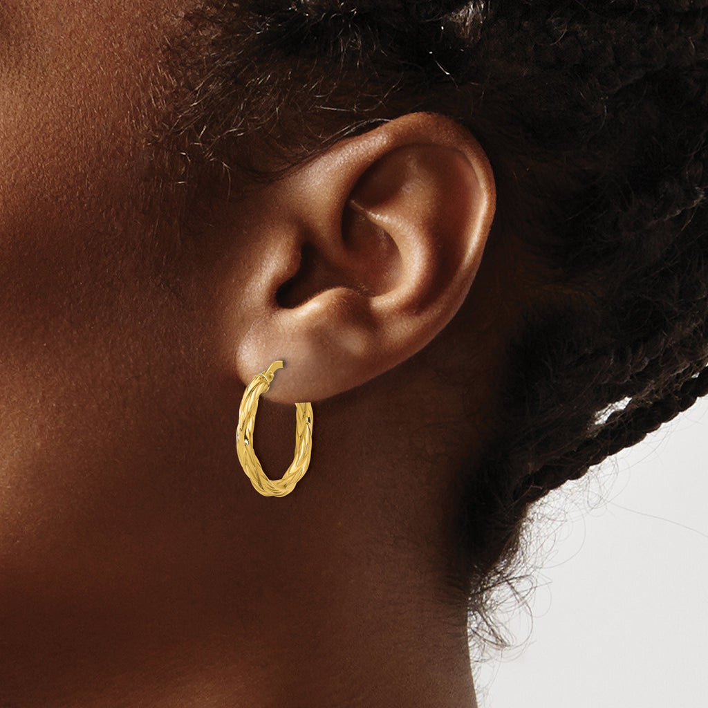 14K Polished Twisted Round Hoop Earrings