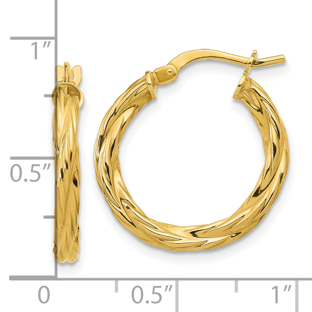 14K Polished Twisted Round Hoop Earrings