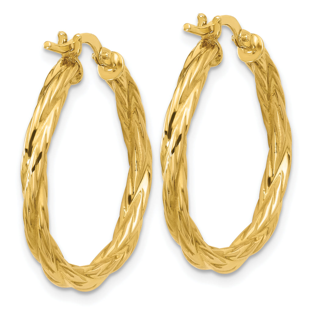14K Polished Twisted Round Hoop Earrings