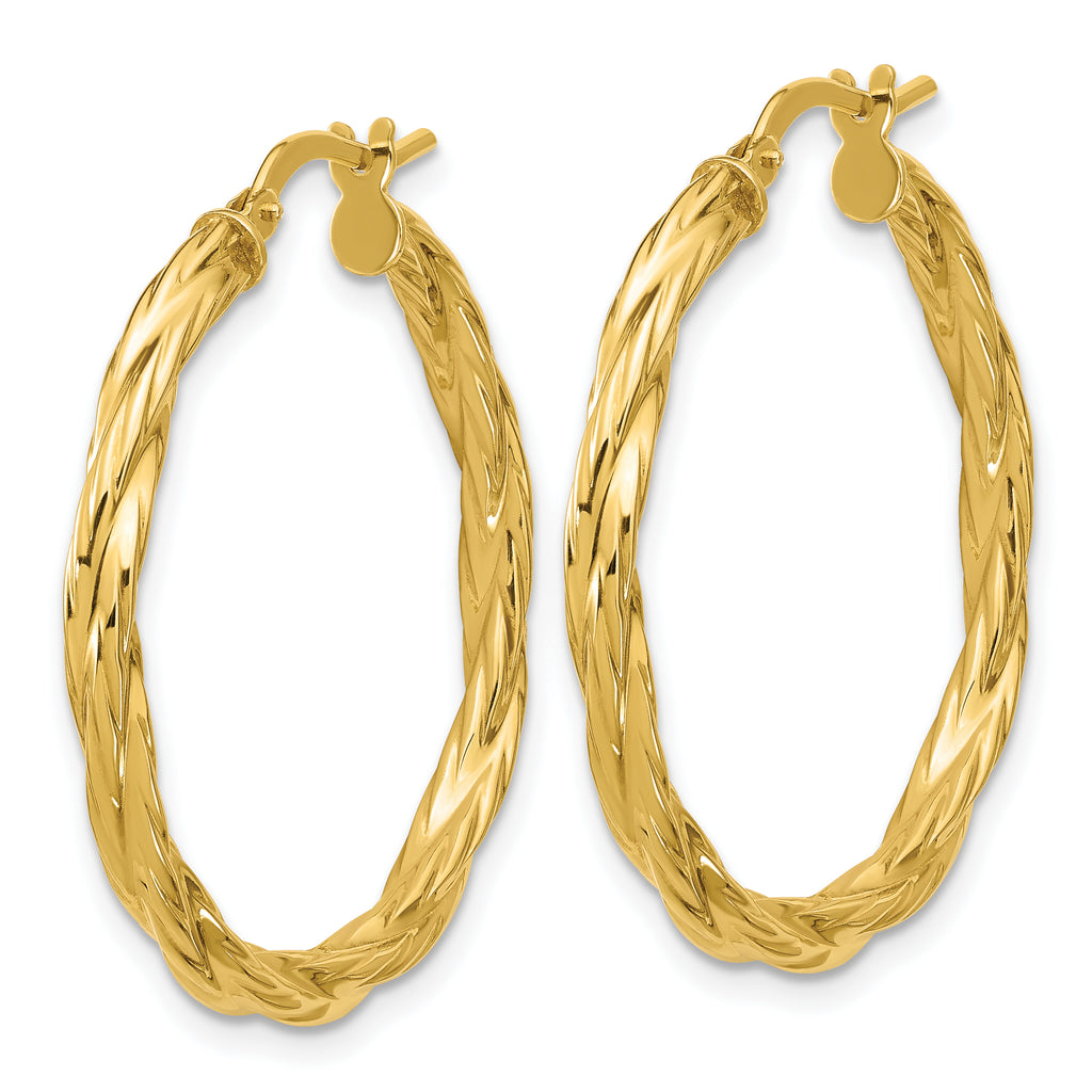 14K Polished Twisted Round Hoop Earrings