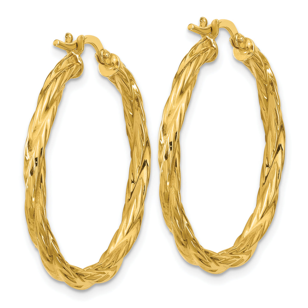 14K Polished Twisted Round Hoop Earrings