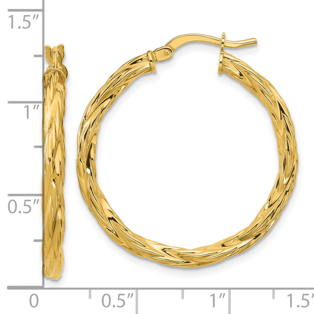 14K Polished Twisted Round Hoop Earrings