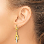 14K Two-tone Polish/Dia-cut Fancy Dangle Omega Earrings