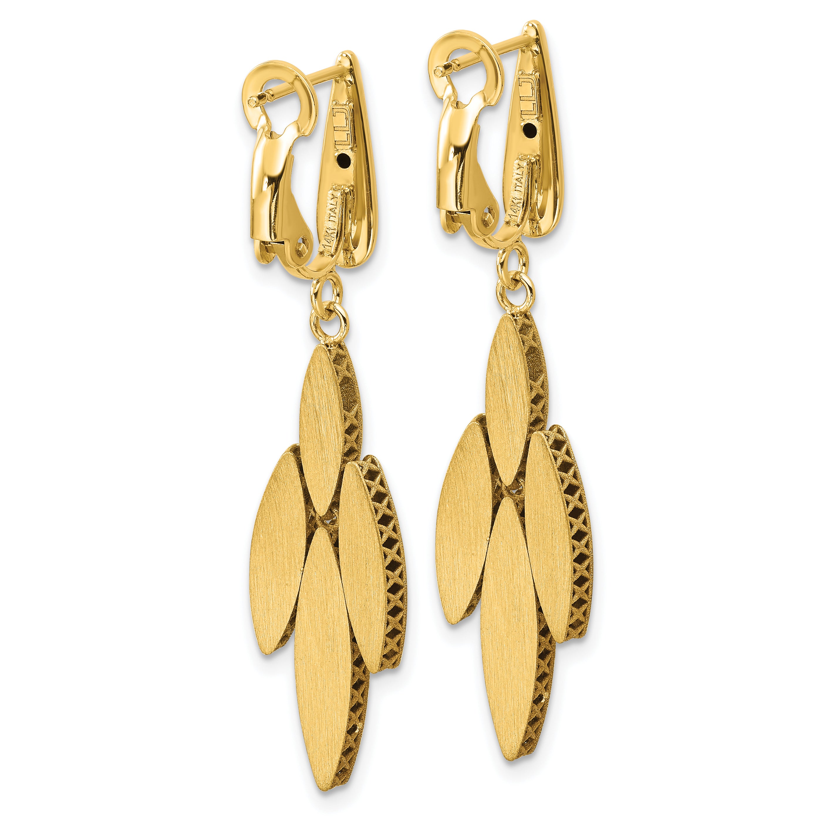 14K Two-tone Polish/Dia-cut Fancy Dangle Omega Earrings