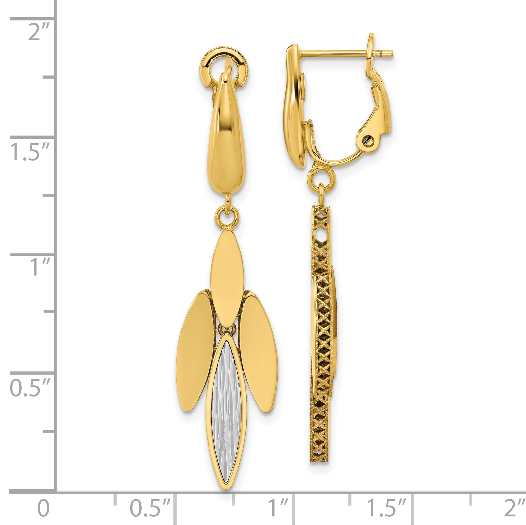 14K Two-tone Polish/Dia-cut Fancy Dangle Omega Earrings