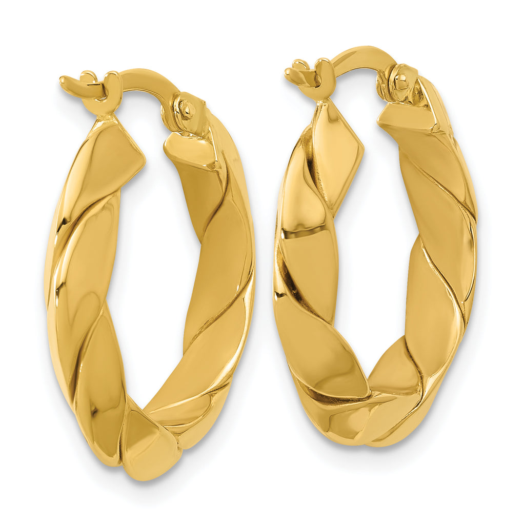 14K Polished and Grooved Fancy Hoop Earrings