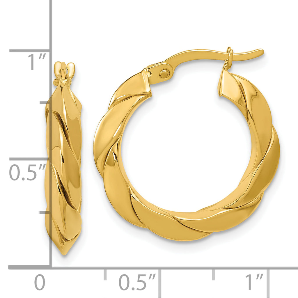 14K Polished and Grooved Fancy Hoop Earrings