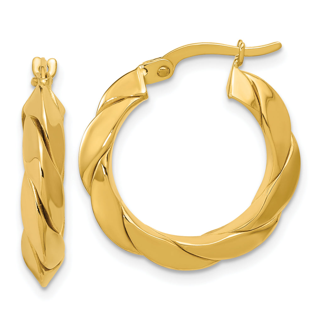 14K Polished and Grooved Fancy Hoop Earrings