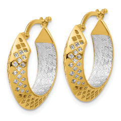 14K Two-tone Polished and Diamond-cut Hoop Earrings