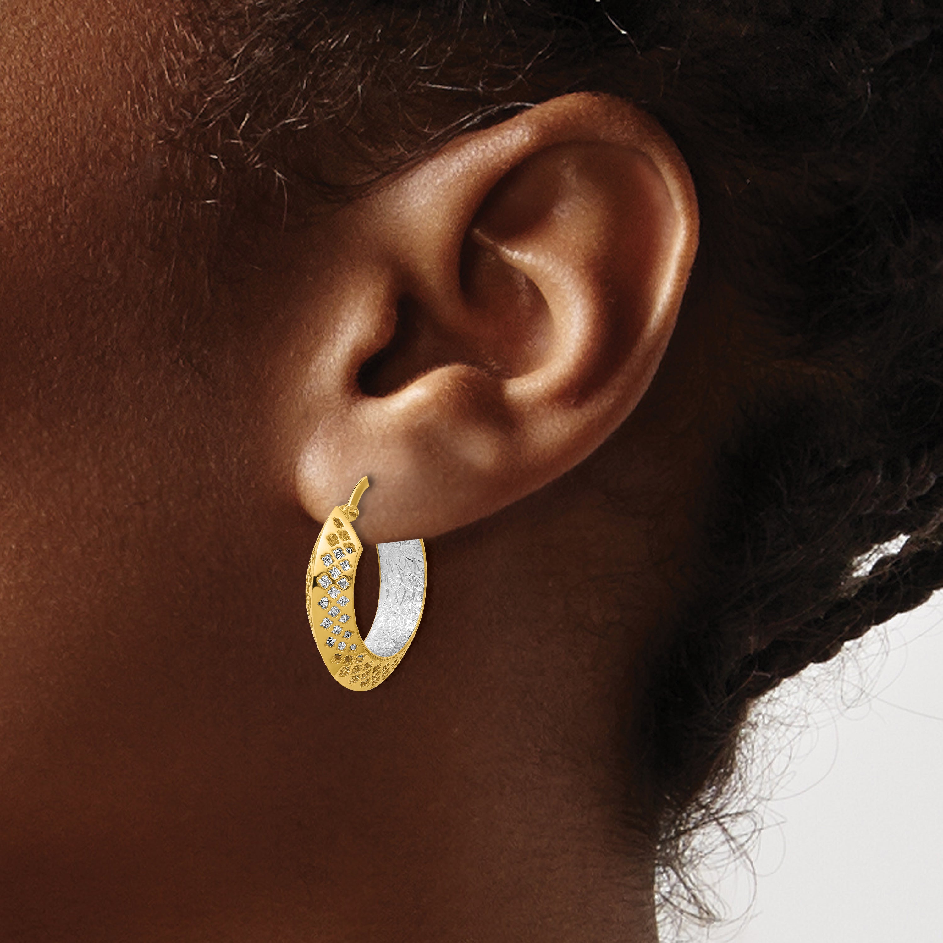 14K Two-tone Polished and Diamond-cut Hoop Earrings