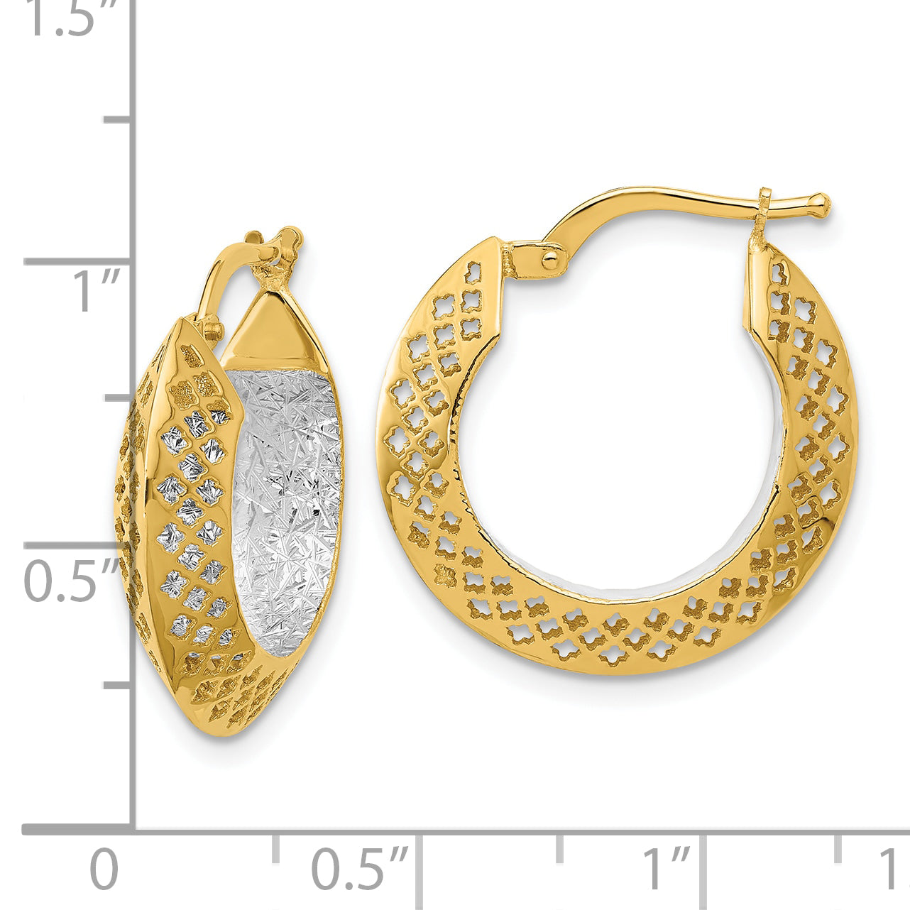 14K Two-tone Polished and Diamond-cut Hoop Earrings