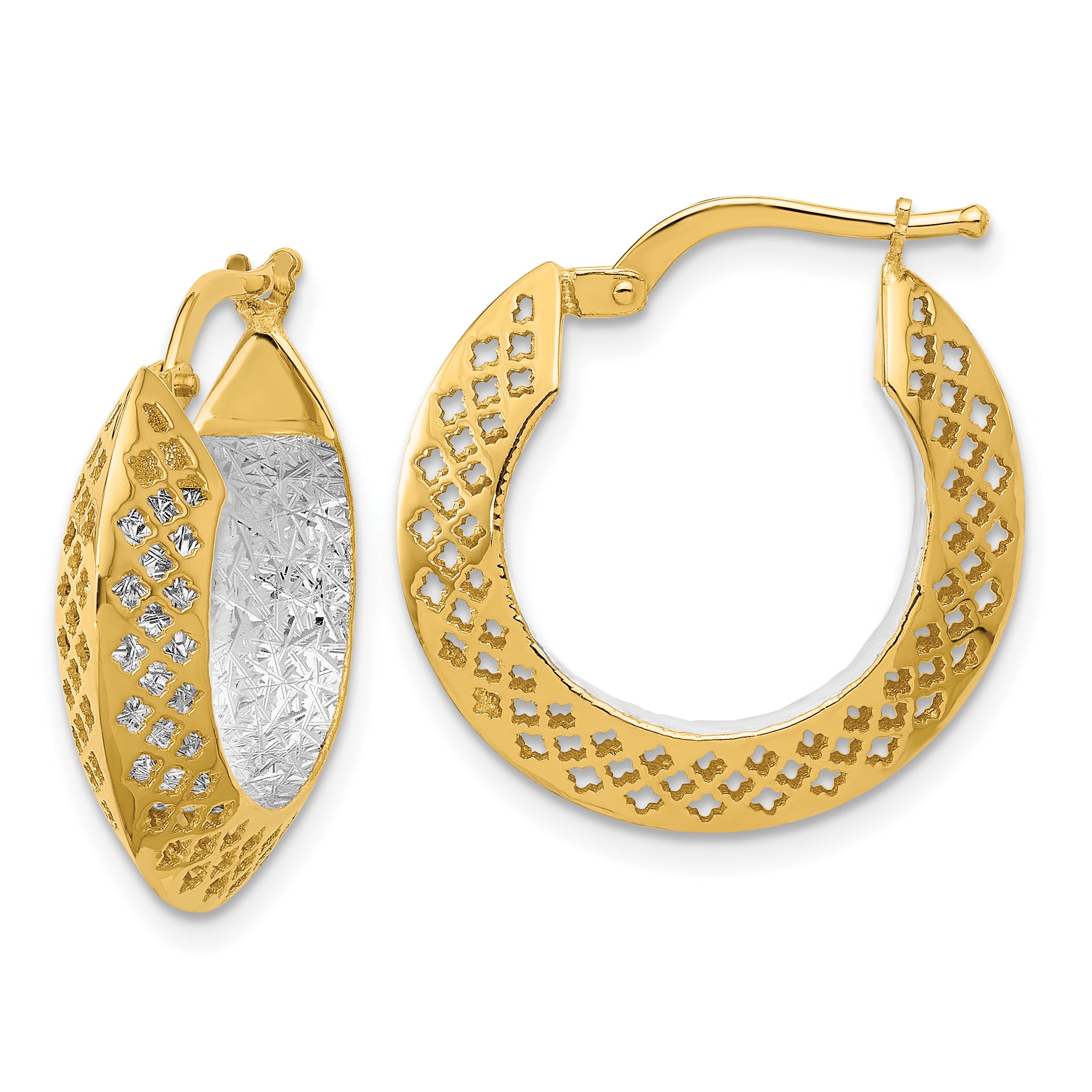 14K Two-tone Polished and Diamond-cut Hoop Earrings Main image