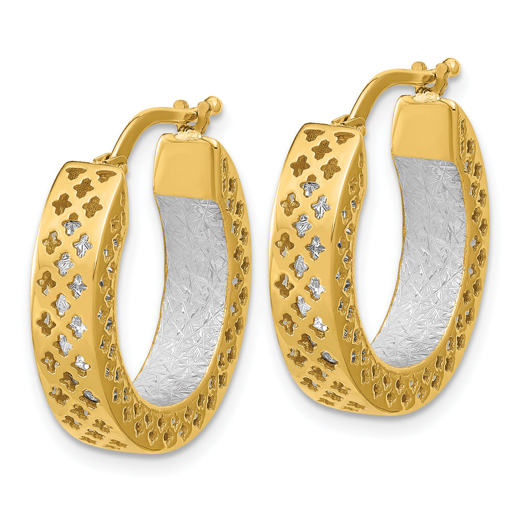 14K Two-tone Polished and Diamond-cut Hoop Earrings