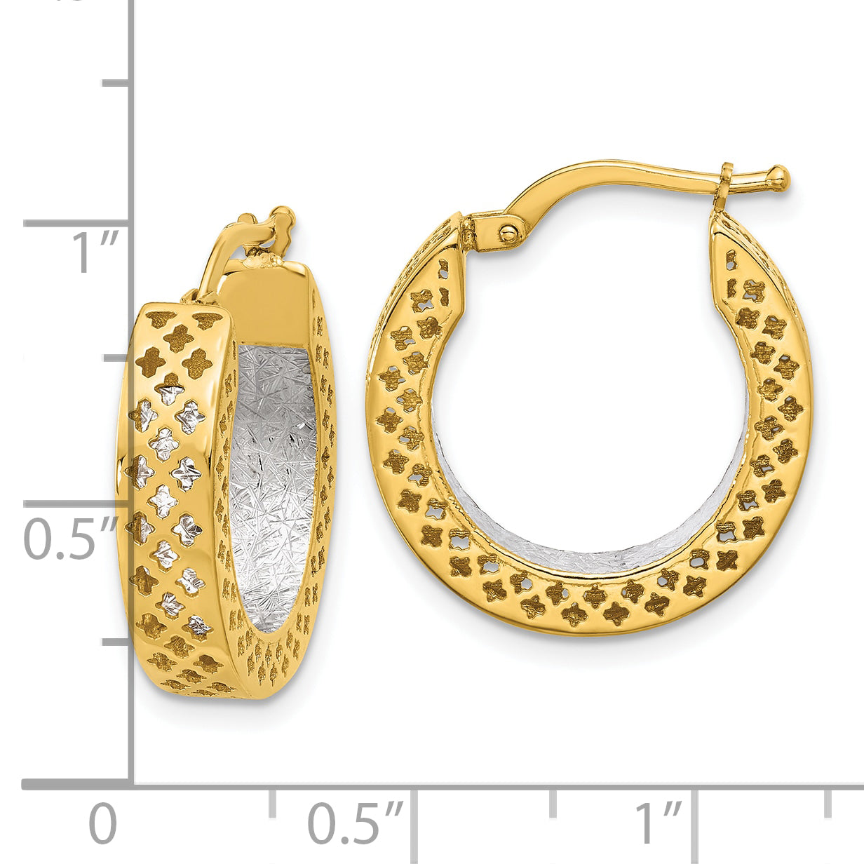 14K Two-tone Polished and Diamond-cut Hoop Earrings