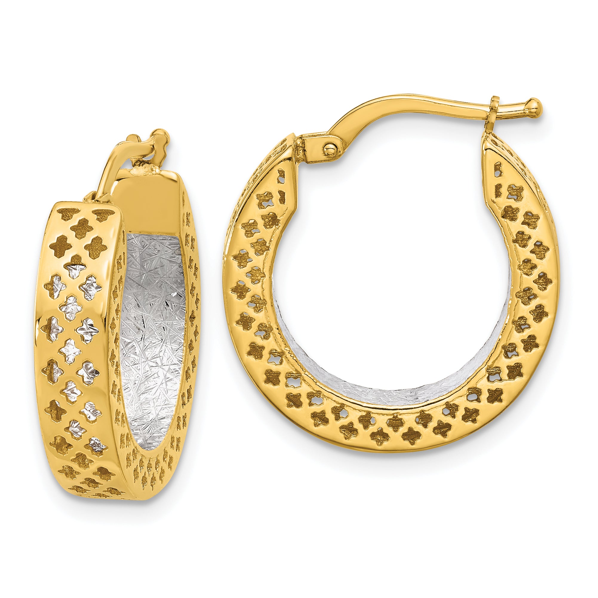 14K Two-tone Polished and Diamond-cut Hoop Earrings