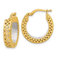 14K Two-tone Polished and Diamond-cut Hoop Earrings