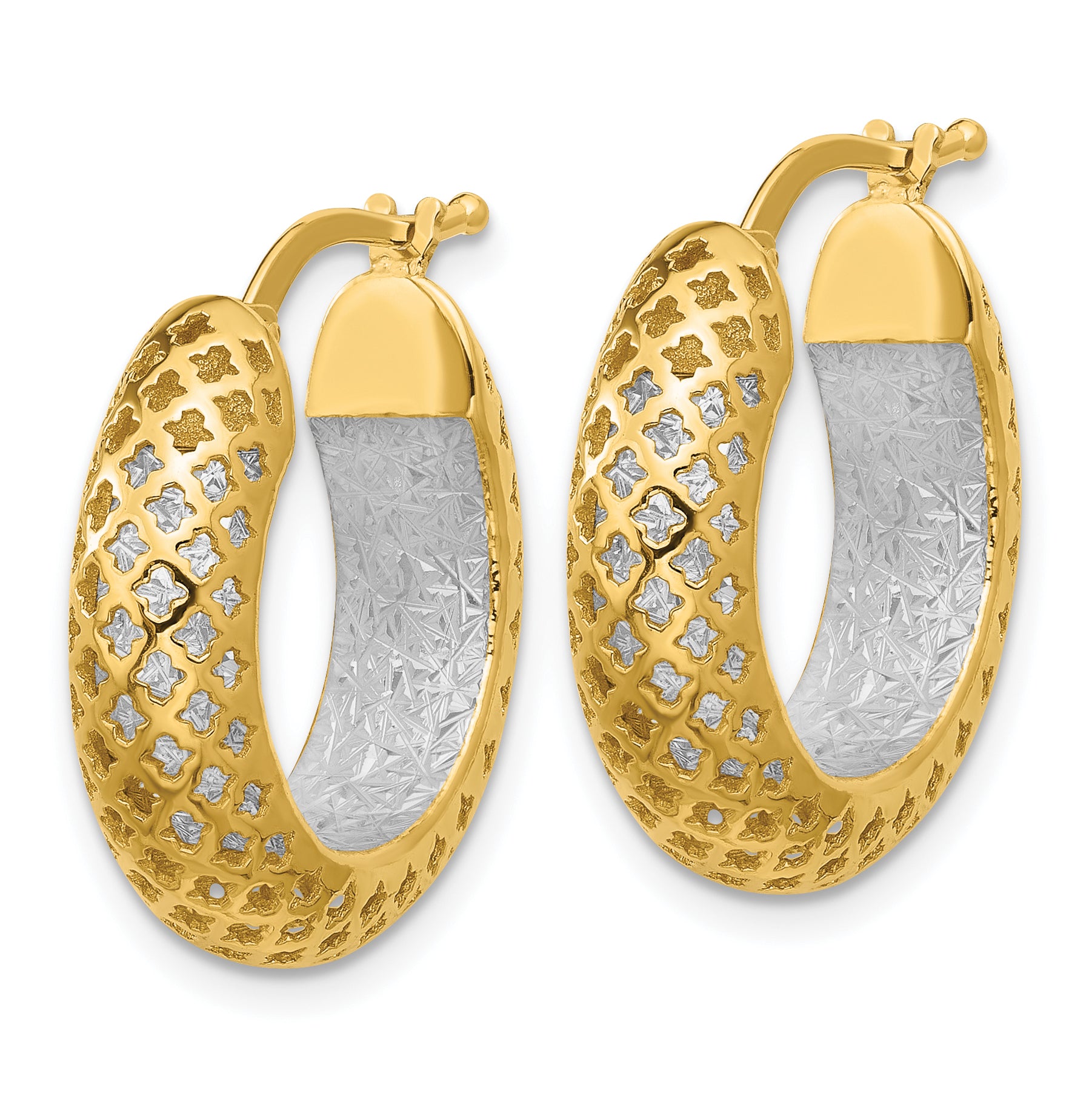 14K Two-tone Polished and Diamond-cut Hoop Earrings