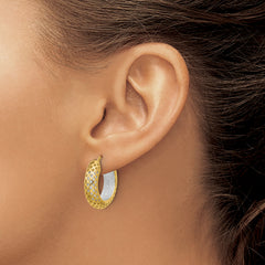 14K Two-tone Polished and Diamond-cut Hoop Earrings