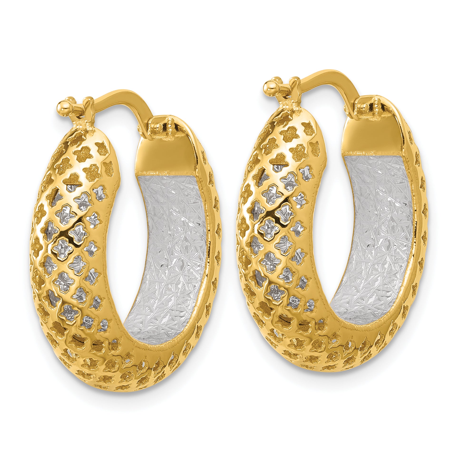 14K Two-tone Polished and Diamond-cut Hoop Earrings