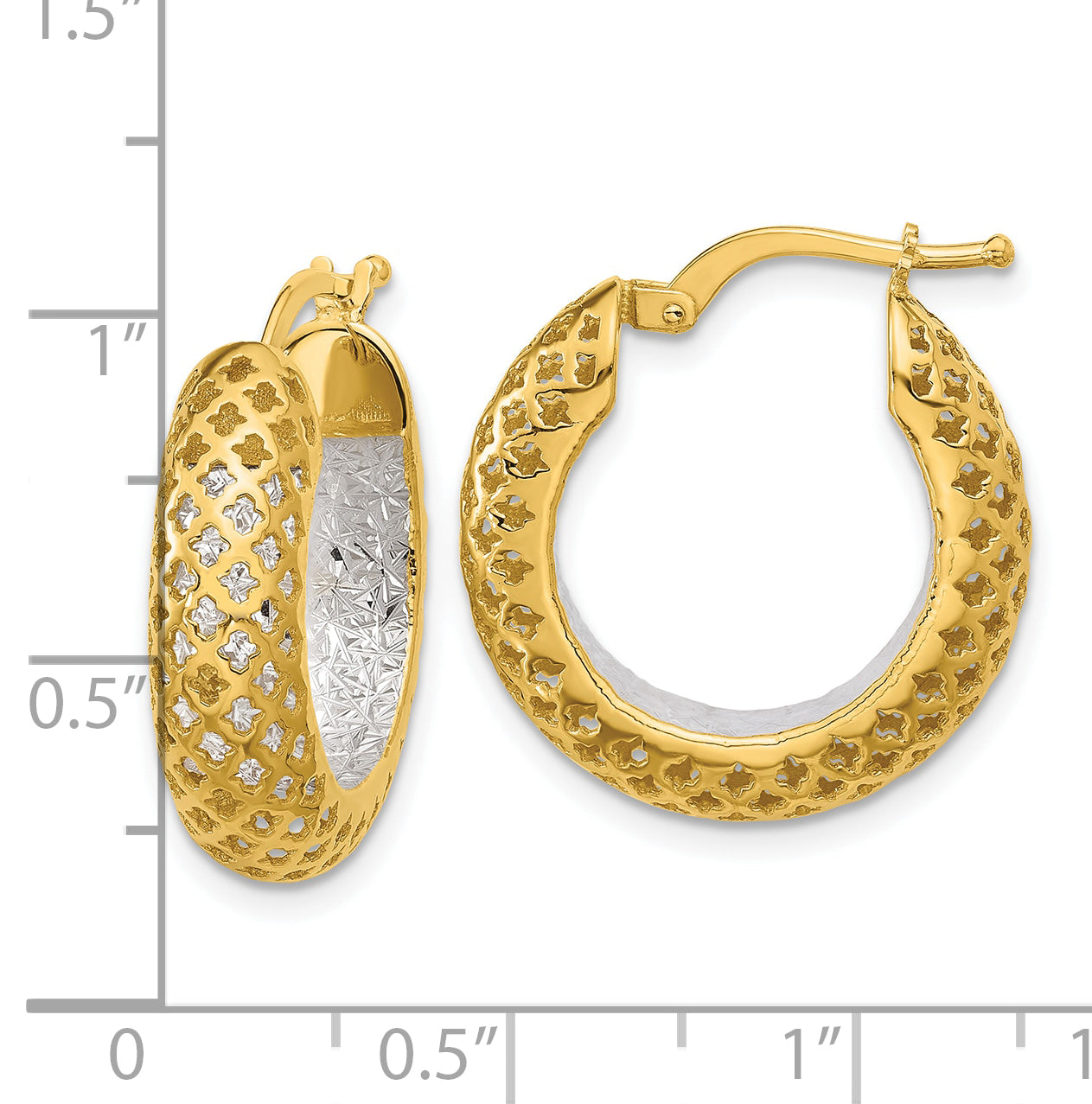 14K Two-tone Polished and Diamond-cut Hoop Earrings