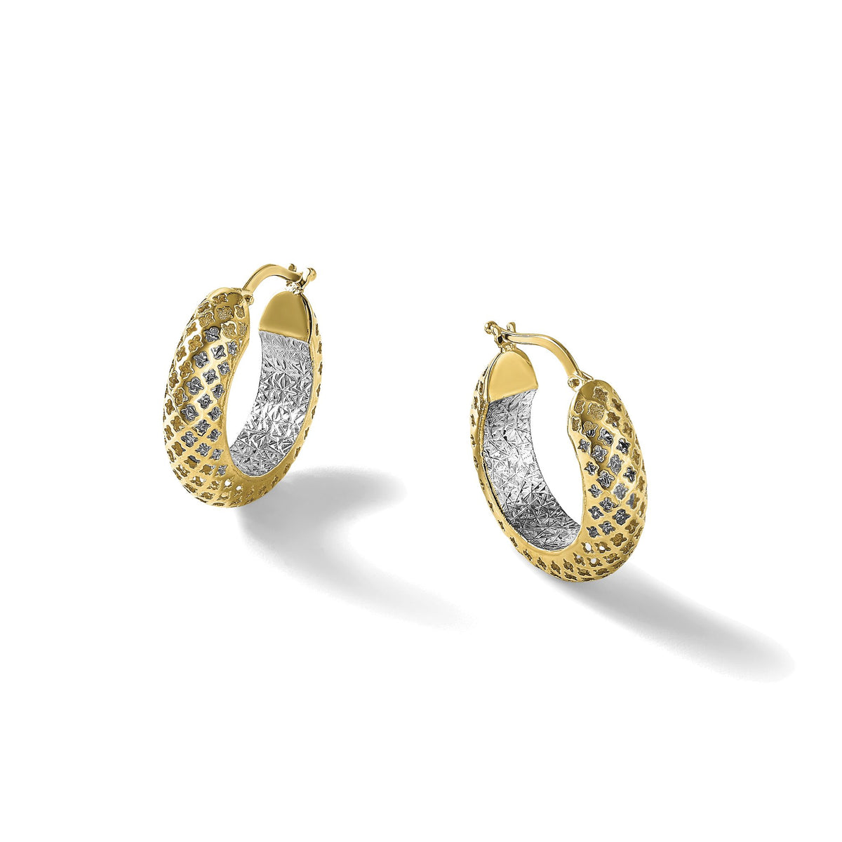 Hoop Earrings in 14K Two-Tone Gold, 5.8x20mm Diamond-Cut - Sophia Jewelers