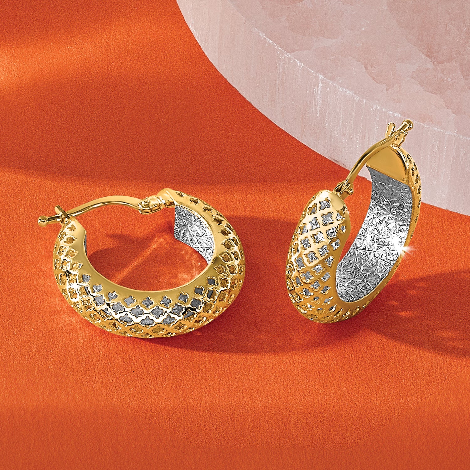 14K Two-tone Polished and Diamond-cut Hoop Earrings