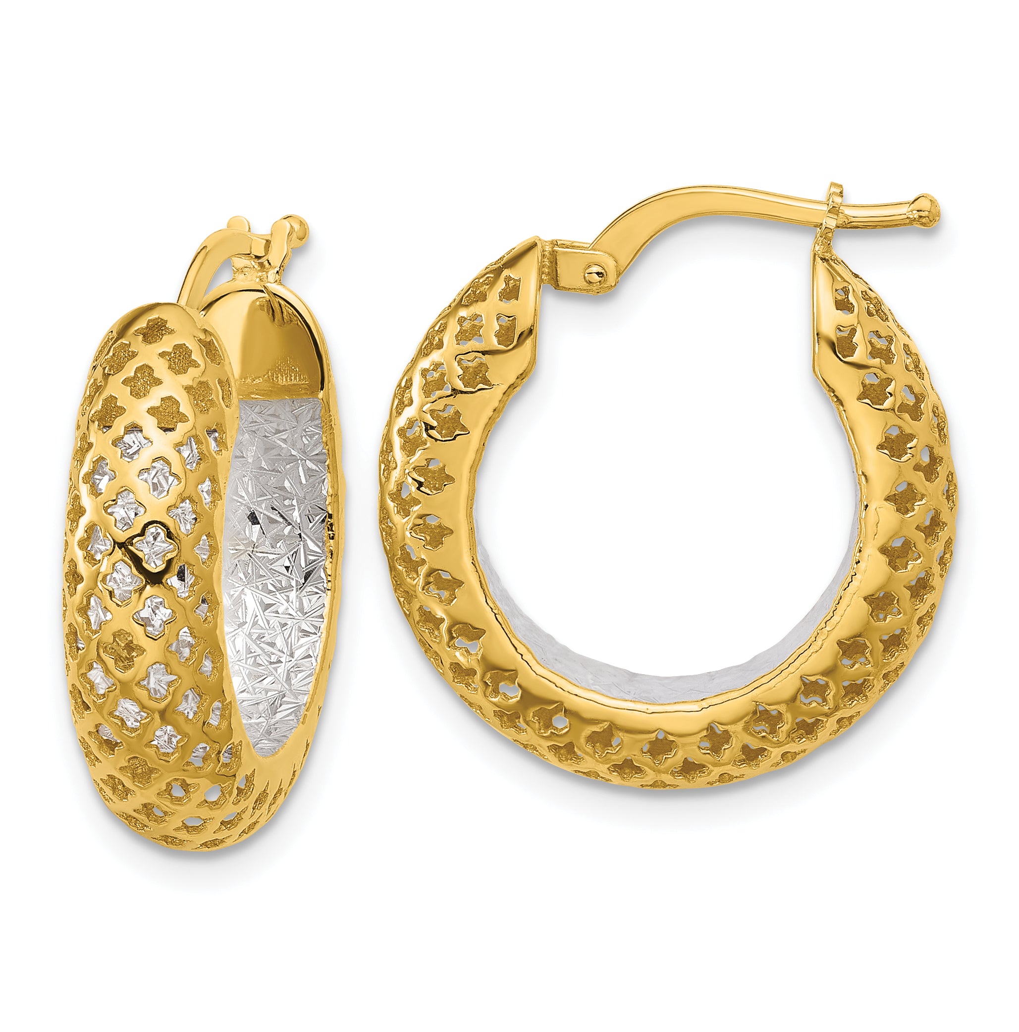 14K Two-tone Polished and Diamond-cut Hoop Earrings Main image