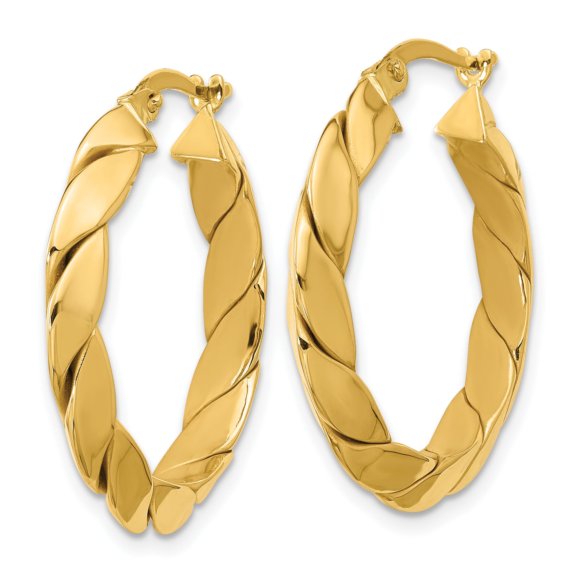 14K Polished and Grooved Fancy Hoop Earrings Secondary image