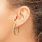 14K Polished and Grooved Fancy Hoop Earrings