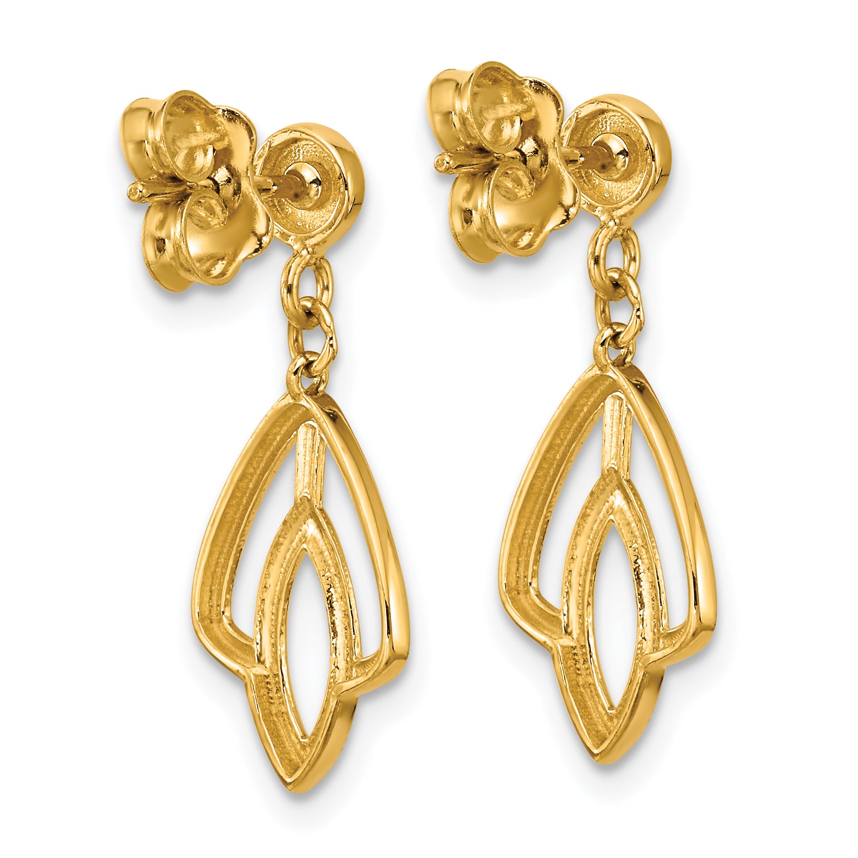 14K Polished Floral Dangle Post Earrings