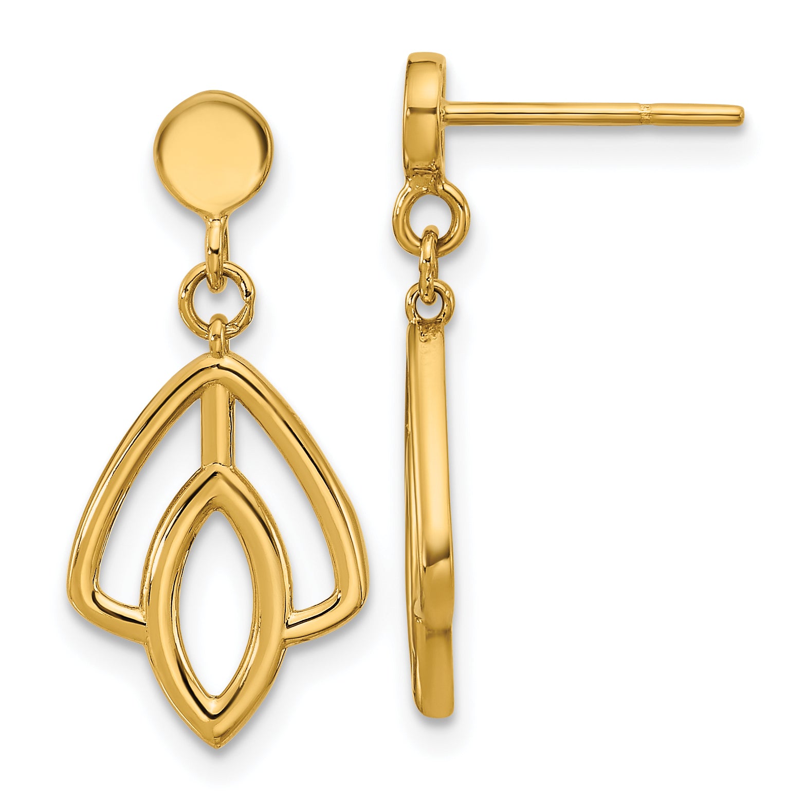 14K Polished Floral Dangle Post Earrings Main image