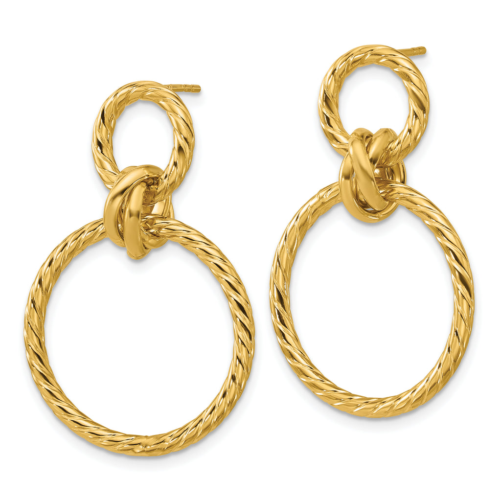 14K Polished and Twisted Circles Dangle Post Earrings